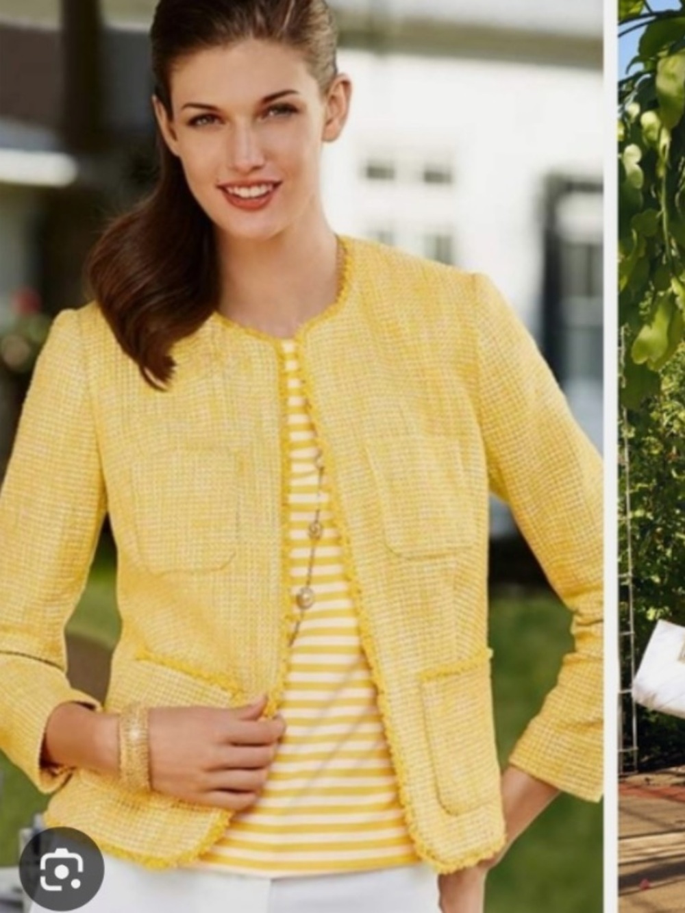 Talbots Yellow Bouclé Fringe Collarless Jacket 2